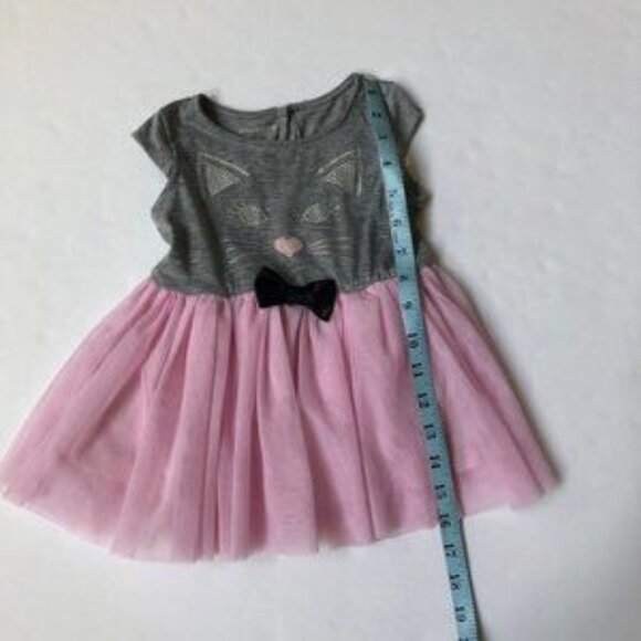 Toughskin Pink and Gray Kitten Face Infant Girl Dress with Headband Size 12 M - Picture 3 of 8